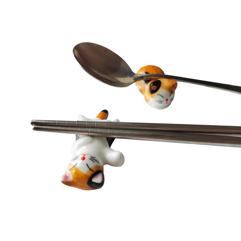 TRUEGOOD Cute Cat Chopsticks Rest Dinner Spoon Stand Knife Fork Holder, Valentine's Day Present (6Pcs Mixcolor) - Image 4